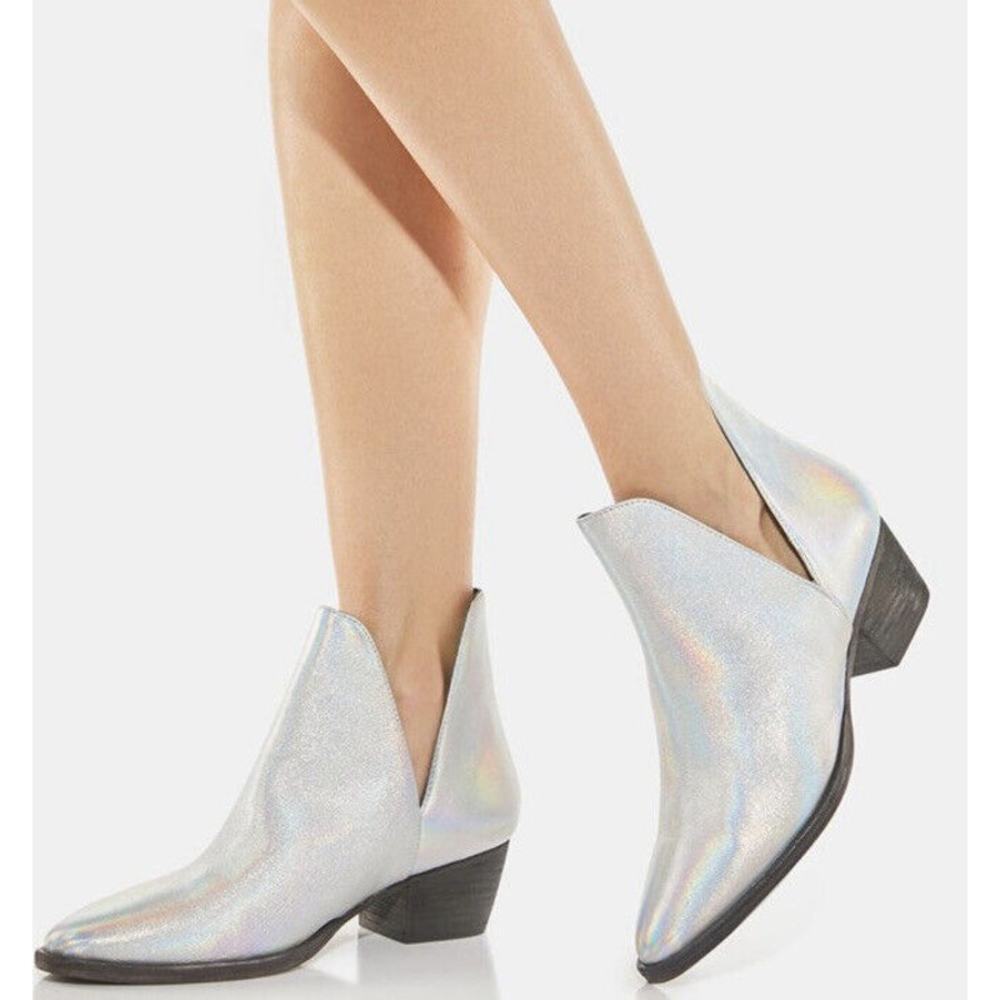 Free People Charm Double-V Ankle Booties Metallic Silver Size 38.5 US 8.5